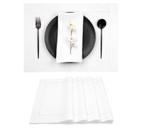D'Moksha Homes Christmas Placemats 14 X 19 Inch, 100% Pure Linen Classic Hemstitch Cloth Placemats/Dinner Mats/Dining Table Mat, Machine Washable- Thanksgiving, Xmas Placemats (Set Of 4) Snowy White