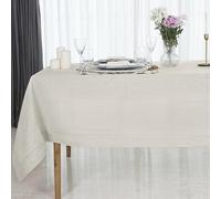 D'Moksha Homes Light Natural Linen Tablecloth for Rectangle Tables 60 x 90 Inch - 100% Pure Linen Natural Table Cloth - Classic Hemstitch, Machine Washable Tablecloth for Spring