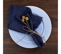 D'Moksha Homes Linen Dinner Napkins 20 x 20 Inch - 100% Pure Linen Navy Blue Napkins Set of 4 - Classic Hemstitch - Washable Navy Blue Cloth Napkins