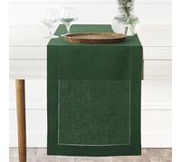 D'Moksha Homes Linen Forest Green Table Runner 183 CM Long - 100% Pure Linen Hemstitch Table Runner 36 x 183 cm for Dresser, Dining, Fall, Thanksgiving, Christmas, Holiday - Classic Hemstitch