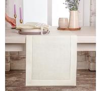 D'Moksha Homes Linen Ivory Table Runner 36 Inches - 100% Pure Linen Small Table Runner 14 x 36 Inch Ideal for Dresser, Coffee Tables, Fall and Halloween - Classic Hemstitch - Classic Hemstitch