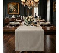 D'Moksha Homes Linen Natural Table Runner 305 CM Long - 100% Pure Linen Hemstitch 36 x 305 cm Table Runner for Dining, Dining, Spring, Easter - Classic Hemstitch