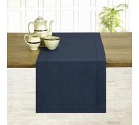 D'Moksha Homes Linen Navy Blue Table Runner 229 CMLong - Classic Hemstitch 100% Pure Linen Dining Table Runner 36 x 229 cm for Winter, Christmas, Holiday