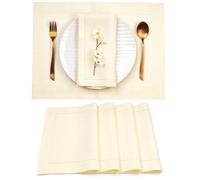 D'Moksha Homes Linen Placemats Set of 4-100% Pure Linen Cream Placemats 14 x 19 Inch - Classic Hemstitch, Washable Cream Placemats