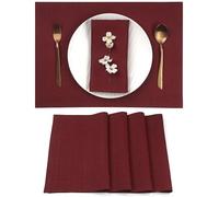 D'Moksha Homes Linen Placemats Set of 4-100% Pure Linen Dark Red Placemats 14 x 19 Inch - Washable Dark Red Placemats