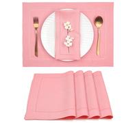 D'Moksha Homes Linen Placemats Set of 4-100% Pure Linen Dusty Pink Placemats 14 x 19 Inch - Classic Hemstitch, Washable Dusty Pink Placemats