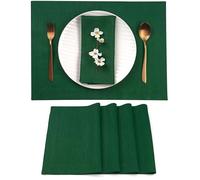 D'Moksha Homes Linen Placemats Set of 4-100% Pure Linen Forest Green Placemats 14 x 19 Inch - Washable Forest Green Placemats