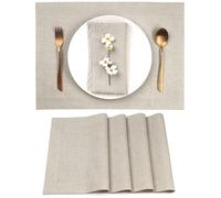 D'Moksha Homes Linen Placemats Set of 4-100% Pure Linen Natural Placemats 14 x 19 Inch - Washable Natural Placemats
