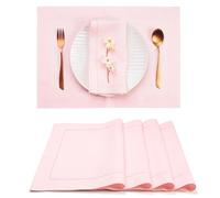 D'Moksha Homes Linen Placemats Set of 4-100% Pure Linen Pastel Pink Placemats 14 x 19 Inch - Classic Hemstitch, Washable Pastel Pink Placemats