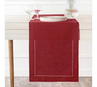 D'Moksha Homes Linen Red Table Runner 305 CM Long - 100% Pure Linen Hemstitch 36 x 305 cm Table Runner for Dining, Winter, Christmas, Holiday - Classic Hemstitch