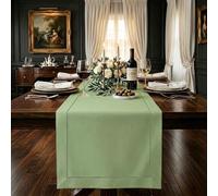 D'Moksha Homes Linen Sage Green Table Runner 183 CM Long - 100% Pure Linen Hemstitch Table Runner 36 x 183 cm for Dresser, Dining, Spring - Classic Hemstitch