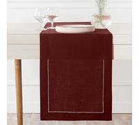 D'Moksha Homes Linen Table Runner - 14 x 108 Inch, 100% Pure Linen, Classic Hemstitch, Dark Red, Machine Washable, Farmhouse Style