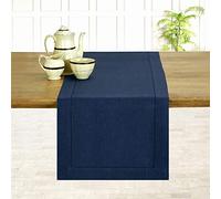 D'Moksha Homes Linen Table Runner - 14 x 108 Inch, 100% Pure Linen, Classic Hemstitch, Navy Blue, Machine Washable Farmhouse Runner