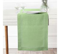D'Moksha Homes Linen Table Runner - 14 x 108 Inch, 100% Pure Linen Classic Hemstitch, Sage Green, Machine Washable, Farmhouse Style