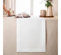 D'Moksha Homes Linen Table Runner - 14 x 108 Inch - 100% Pure Linen Classic Hemstitch White Machine Washable Farmhouse Runner