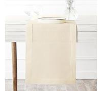 D'Moksha Homes Linen Table Runner - 14 x 120 Inch, Classic Hemstitch, Vanilla Cream, Machine Washable Farmhouse Style