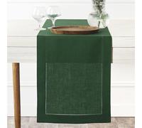 D'Moksha Homes Linen Table Runner - 14 x 132 Inch, 100% Pure Linen, Classic Hemstitch, Forest Green, Machine Washable, Farmhouse Style