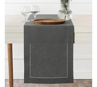 D'Moksha Homes Linen Table Runner - 14 x 144 Inch, 100% Pure Linen, Classic Hemstitch, Charcoal Grey, Machine Washable, Farmhouse Style