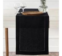 D'Moksha Homes Linen Table Runner - 14 x 48 Inch, 100% Pure Linen, Classic Hemstitch, Black, Machine Washable, Farmhouse Style