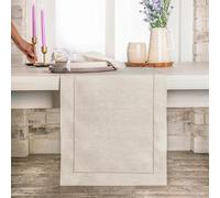 D'Moksha Homes Linen Table Runner - 14 x 48 Inch, 100% Pure Linen, Classic Hemstitch, Light Natural, Machine Washable Farmhouse Style