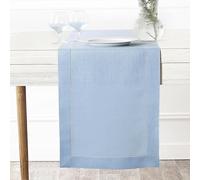 D'Moksha Homes Linen Table Runner - 14 x 48 Inch, 100% Pure Linen, Classic Hemstitch, Powder Blue, Machine Washable Farmhouse Runner