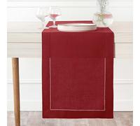 D'Moksha Homes Linen Table Runner - 14 x 60 Inch, 100% Pure Classic Hemstitch Red, Machine Washable Farmhouse Style