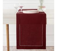 D'Moksha Homes Linen Table Runner - 14 x 60 Inch, 100% Pure Linen, Classic Hemstitch, Dark Red, Machine Washable, Farmhouse Style