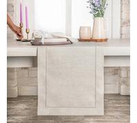 D'Moksha Homes Linen Table Runner - 14 x 60 Inch, 100% Pure Linen, Classic Hemstitch, Light Natural, Machine Washable Farmhouse Runner