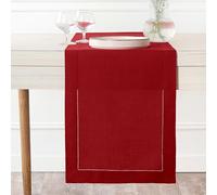 D'Moksha Homes Linen Table Runner 14 x 72 Inch - 100% Pure Linen Classic Hemstitch Red Table Runner - Machine Washable Farmhouse Table Runner