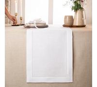 D'Moksha Homes Linen Table Runner - 14 x 90 Inch, 100% Pure Linen, Classic Hemstitch White, Machine Washable, Farmhouse Style
