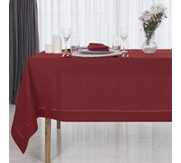 D'Moksha Homes Linen Tablecloth 60 x 108 Inch - 100% Pure Linen Classic Hemstitch Red Tablecloth - Machine Washable Dining Tablecloth for Rectangle Tables