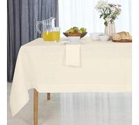 D'Moksha Homes Linen Tablecloth 60 x 90 Inch - 100% Pure Vanilla Cream for Rectangle Tables - Machine Washable Dining