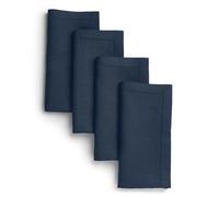 D'Moksha Homes Navy Blue Linen Napkins Set of 4 - Classic Hemstitch 100% Pure Linen Hemstitch Dinner Napkins 51 x 51 CM for Dining, Spring - Handcrafted and Machine Washable