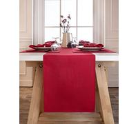 D'Moksha Homes Red Table Runner - 13 x 60 Inch Faux Linen - Wrinkle Resistant, Machine Washable - 100% Recycled Fabric