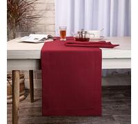 D'Moksha Homes Red Table Runner - 14 x 108 Inch Faux Linen - Wrinkle Resistant, Machine Washable - 100% Recycled Fabric