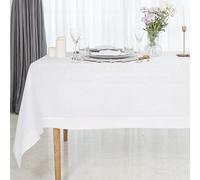 D'Moksha Homes White Linen Hemstitch Tablecloth, 60 x 156 Inch, Christmas Tablecloth, Rectangle Tablecloth for Fall, Thanksgiving - Machine Washable, Earth Friendly - Hemstitch