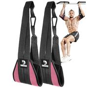 DMoose Fitness Hanging Ab Straps for Pull Up Bar & Core Strength Training - Exercise Straps for Ab Swing & Leg Raises, Hang Bar Strap with 2 Steel Carabiners - Abs Equipment for Home & Gym (Pink)