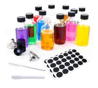 DMOPRDNB 12 Packs Glass Shot Bottles with Lids, 60ml / 2oz - Reusable Small Ginger Shots Bottles with 2 Funnels, 2 Labels,1 Brush, 1 Pen - for Juice, Ginger, Whiskey, Essential Oil