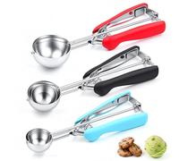DMOPRDNB Cookie Scoops for Baking Set of 3, Cookie Dough Scoop, 18/8 Stainless Steel Ice Cream Scoop, 1 Tbsp/ 2 Tbsp/ 3 Tbsp, Red/Black/Mint Non-Slip Grip, for Cupcake/Muffin/Ice Cream/Truffles