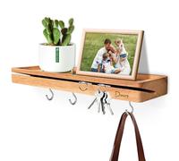 Dmore Key Rack with Shelf and 4 Hooks, Key Holder Made of High Quality Natural Wood, Creative Design of Key Insert Makes it Easy to Store More Keys