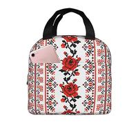 DMORJ Ukrainian Embroidery Style Rose Lunch Box Large -- Capacity Lunch Bag Bento Lunch Box For Kids Women Adult 8.5x8x5 Inchs