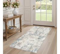 DMOYEST Washable Rugs Living Room 80x150cm: Abstract Neutral Modern Soft Non Slip Low Pile Kid Pet Friendly Small Carpet for Bedroom Kitchen Home Office Laundry Room - Beige/Blue/Brown
