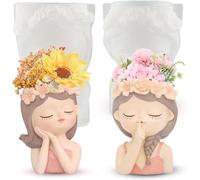 DMOYS 2 Pcs Silicone Mould, 3D Girls Flower Pot Molds for Concrete, Epoxy Resin, DIY Succulent Planter Molds, Reusable, Ideal for Crafts