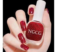 DMQ Burgundy Glitter Nail Polish, Quick Dry Nail Varnish, Cherry Dark Wine Red Shimmer Sparkling Fingernail Gel - Long Last Holographic Nail Paint Gel for DIY Nail Art Manicure Home (Red Glitter)