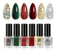 DMQ Christmas Nail Polish Set - 6Pcs Red Green Silver Gold Glitter Nail Varnish Kit, Quick Dry Long Lasting Christmas Sparkle Nail Paint Gel Nail Art Manicure DIY Gift for Women - No Need Lamp Cure