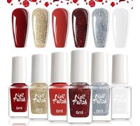 DMQ Christmas Nail Polish Sets - 6Pcs Red White Silver Gold Glitter Nail Varnish Kit, Quick Dry Long Lasting Valentine's Days Nail Gel Polish Nail Art Manicure DIY Gifts for Women