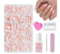 DMQ Coffin, Press on Nails Kit - Nude, White & Grad; 240 Set Coffin Nails, Soft Gel - 15 Sizes, Soak Off Acrylic for Nail Ext.