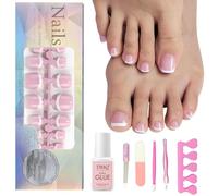 DMQ False Toenails Set, 120Pcs Square Press on Nails for Toes Short With Glue, White French Toe Nail Tips Nude Pink Fake Toe Nails, Full Cover Stick On Toenails for Women Girls Nail Art Manicure