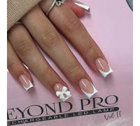 DMQ French False Nails with Glue, 24Pcs French Press on Nails Short, Square Press on Nail with 3D Bow, Coffin Stick on Nails with, White Nail Tips for Women Girls Valentines Days Nails Art