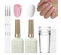 DMQ French Manicure Kit, Jelly Pink White Gel Nail Polish Set, French Gel Polish Set with Nail Stamper and Ultra Thin Nail Art Pen, Long Lasting Soak Off UV/LED for Women Home DIY Nail Salon